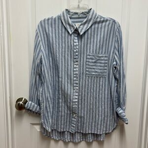 Treasure & Bond Button Up Shirt Womens Boyfriend Fit Stripe Print -‎ size Medium